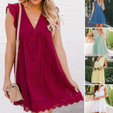 V Neck Ruffled sleeves babydoll dress