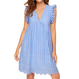 V Neck Ruffled sleeves babydoll dress